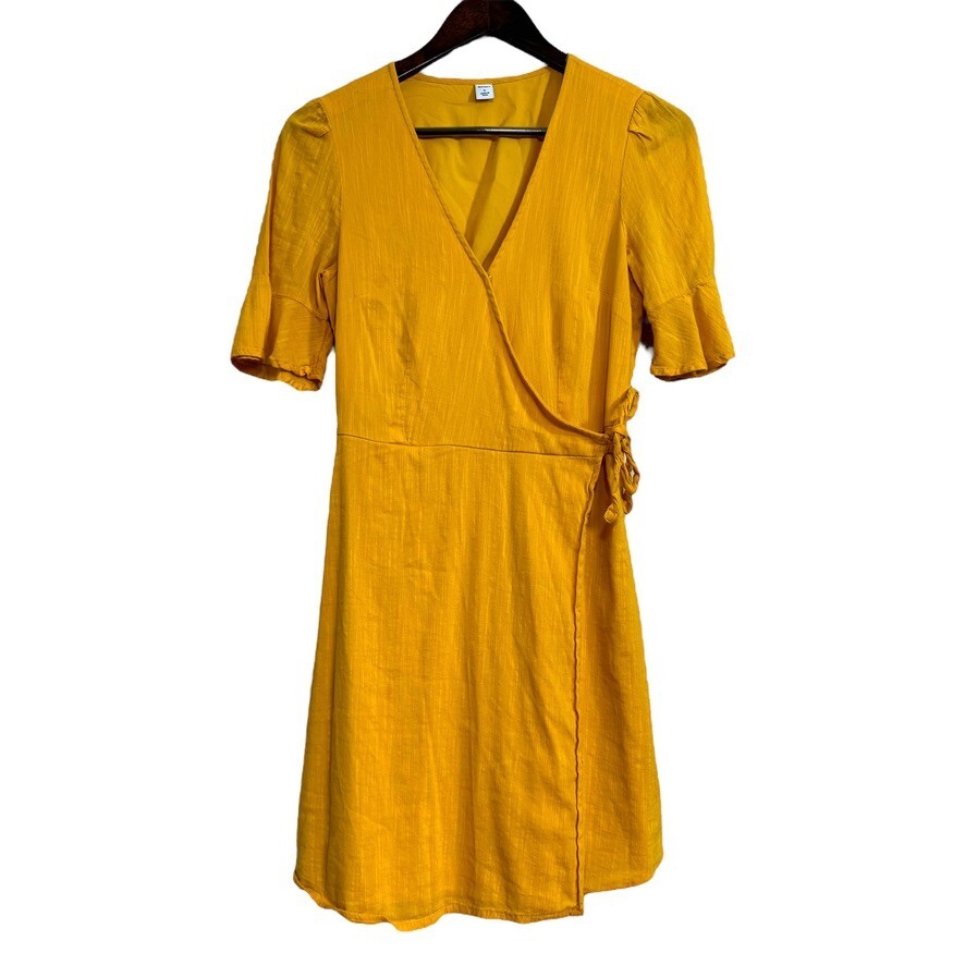 Boho Feminine Wrap Dress S Squash Gold Surplice Spring Housewife Pin Up 90s Y2K