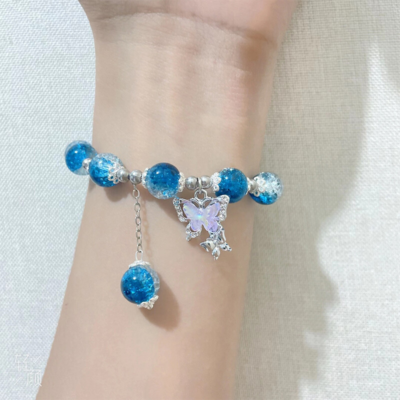 Crystal Butterfly Glass Bead Elastic Stretch Bracelet Colorful Bangle