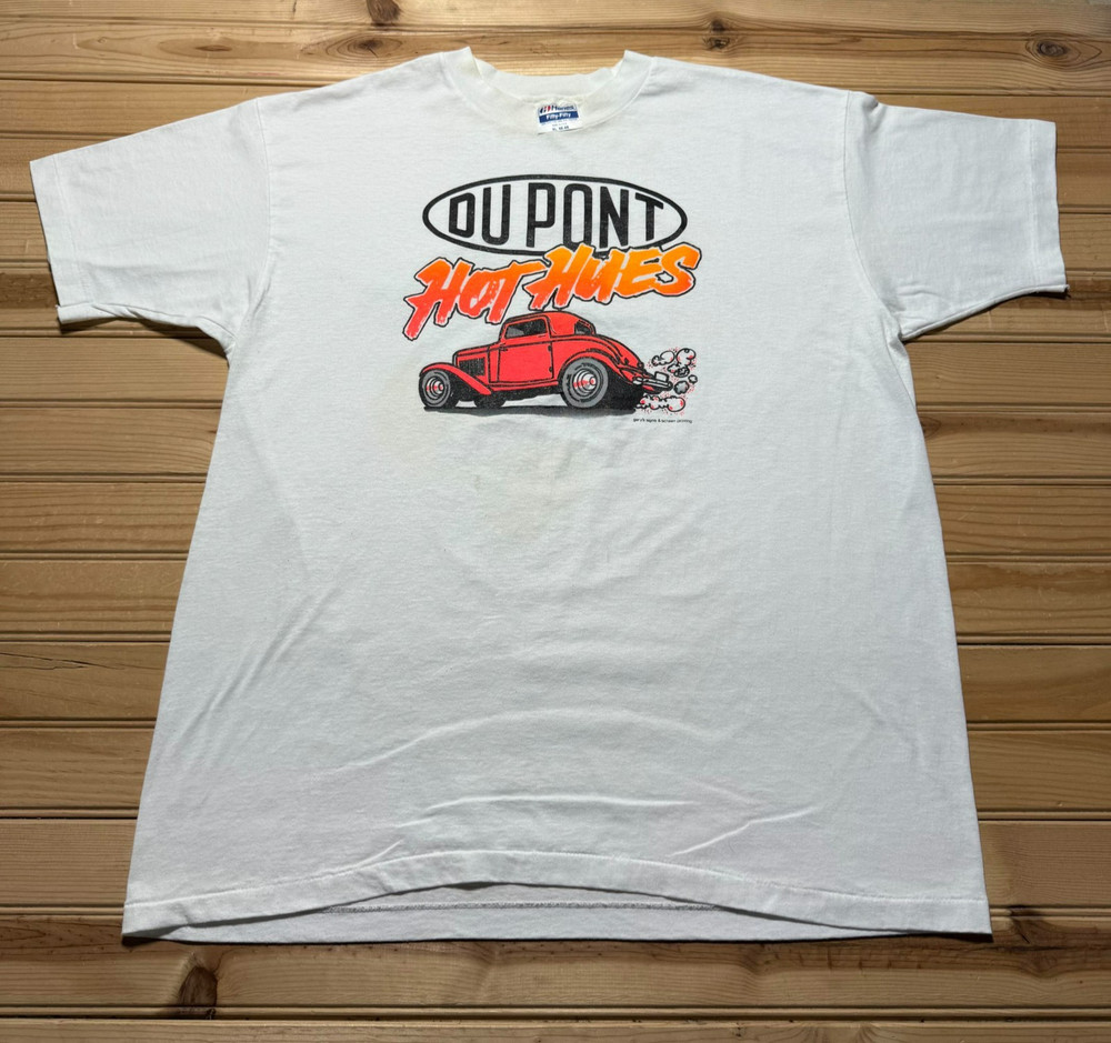 Vintage 80s 90s DuPont Hot Hues Hot Rod Coupe Car Racing Single Stitch Shirt XL