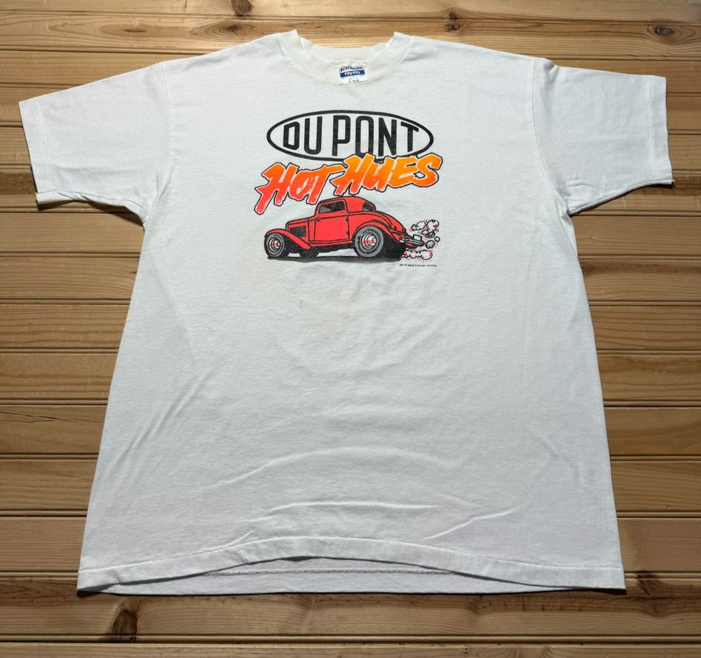 Vintage 80s 90s DuPont Hot Hues Hot Rod Coupe Car Racing Single Stitch Shirt XL