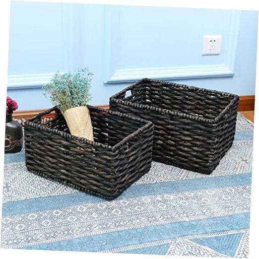 Set of 2 Rectangle Handmade Twisted Wicker Baskets - Hyacinth Seagrass Nesting