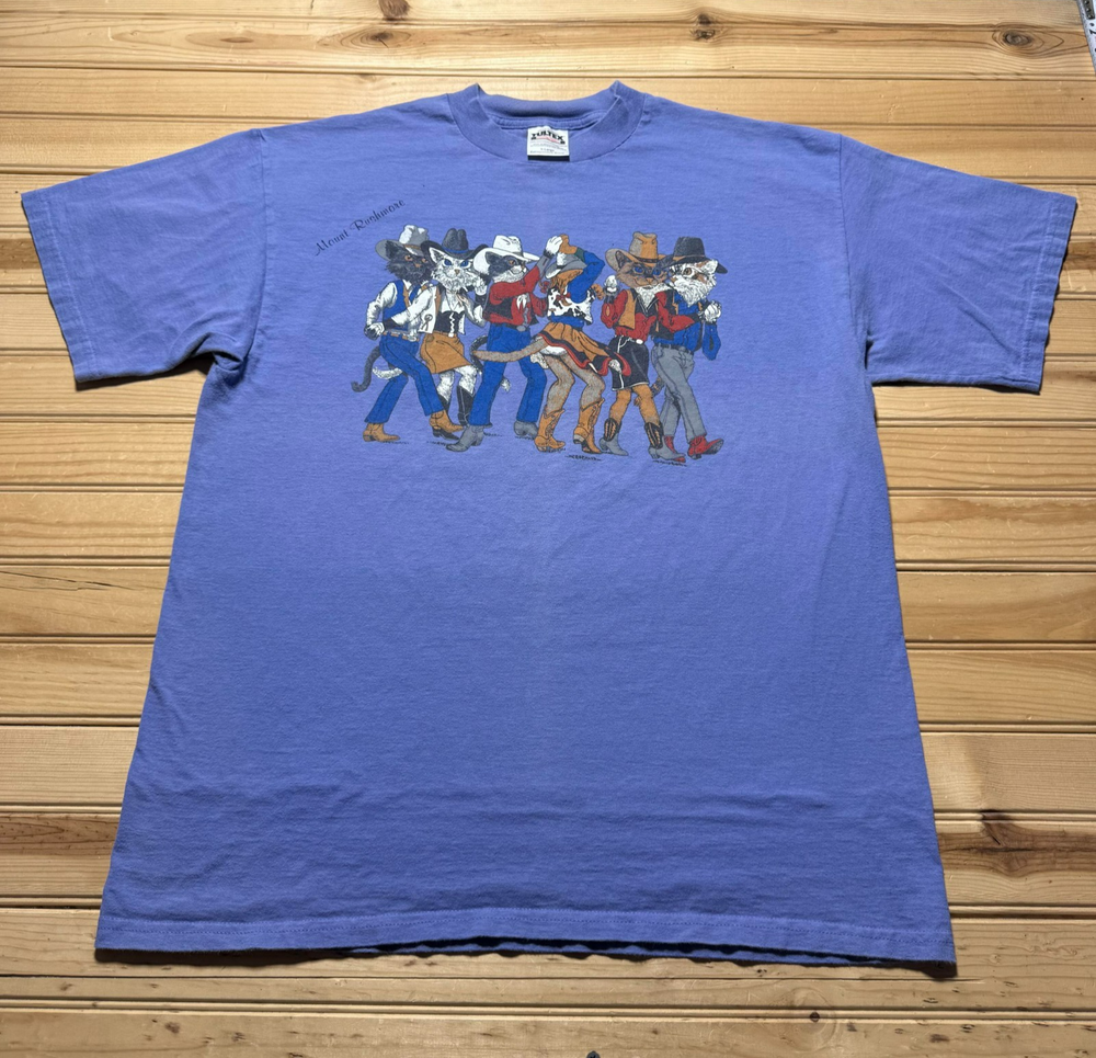 Vintage 90s Mount Rushmore Cowboy Cats Western Rodeo Novelty Shirt - Size XL
