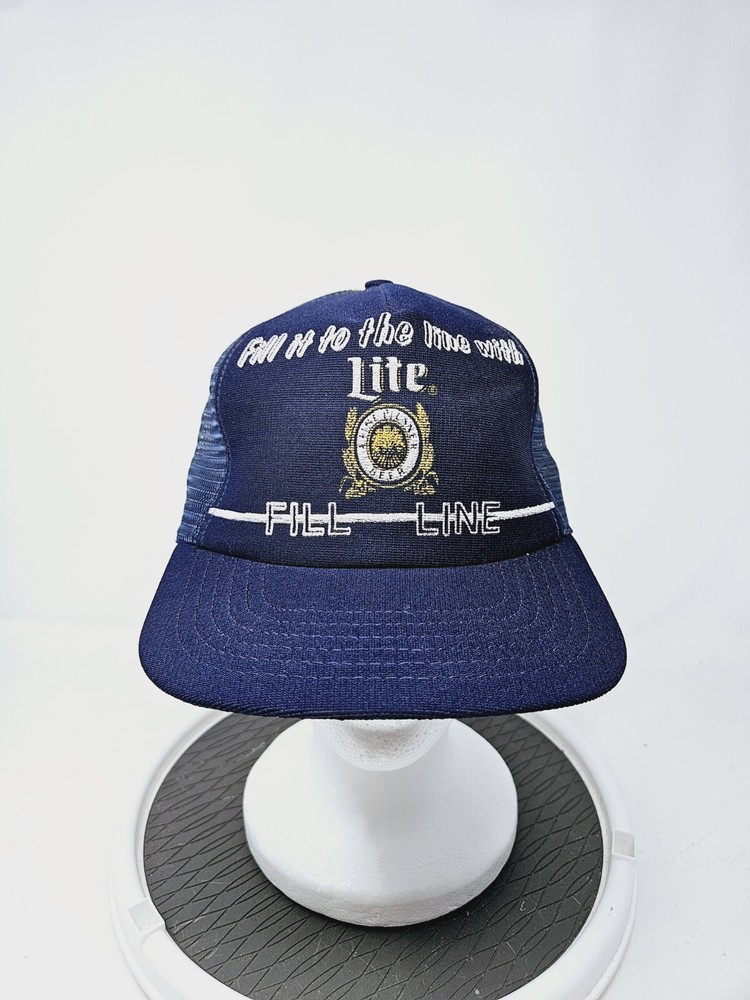 Vintage Miller Lite 80s Beer Fill Line Mesh Trucker Hat USA Made Advertising
