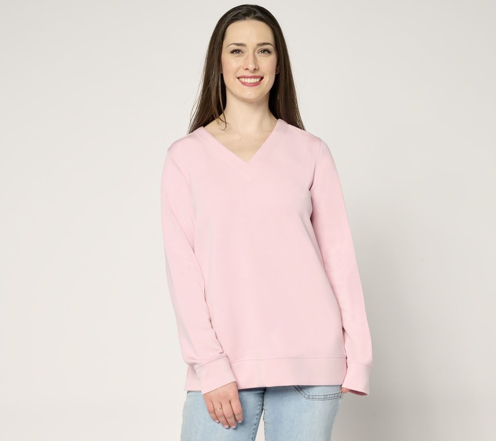 Gloria Vanderbilt Women's Top Sz S ScubaLuxe Sunset Hues V Neck Pink A683713