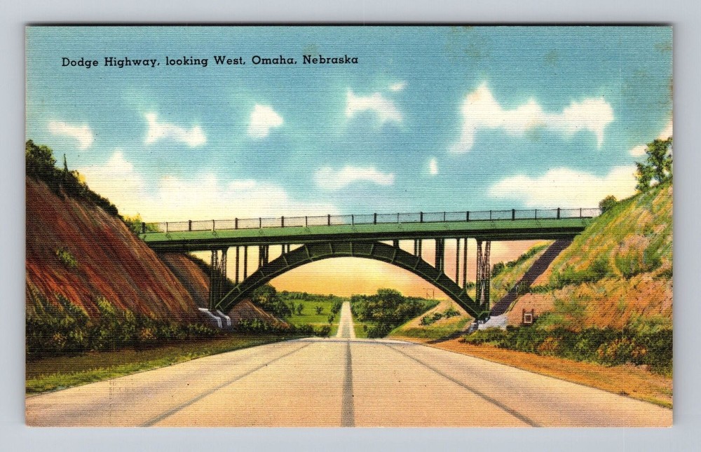 Nebraska NE Omaha Dodge Highway Looking West Vintage Postcard