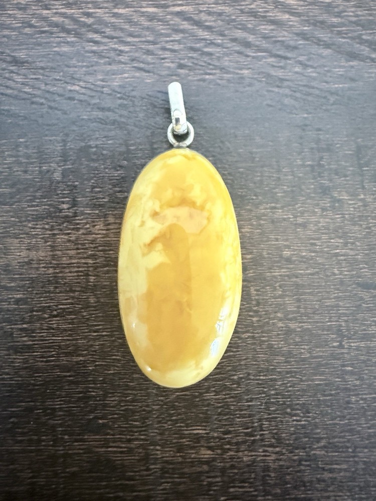 Vintage Butterscotch Amber Pendant Sterling Silver Large 1.75” Baltic Style