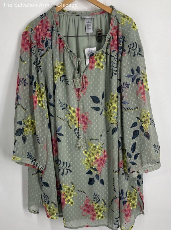 Catherines Womens Multicolor Floral Tie Neck Tunic Blouse Top Size 4X 30/32W
