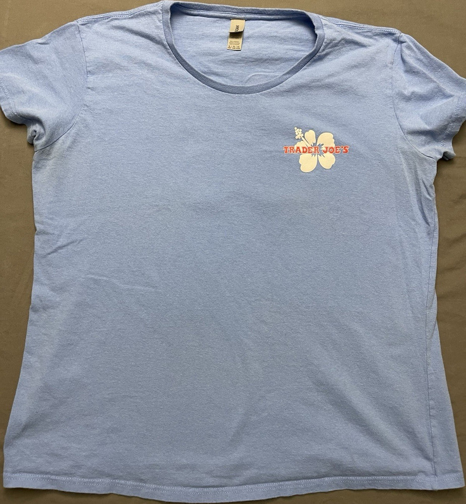 Trader Joe's Women’s Cut XL Blue Hibiscus Logo  Short Sleeve Tee