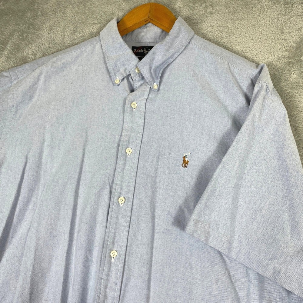 Ralph Lauren Blake Shirt Mens 2XL Blue Short Sleeve Oxford Cotton Button Down