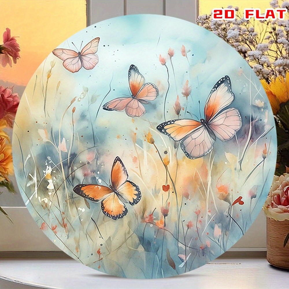 Floral Grassland Round Aluminum Wall Art in Multicolor