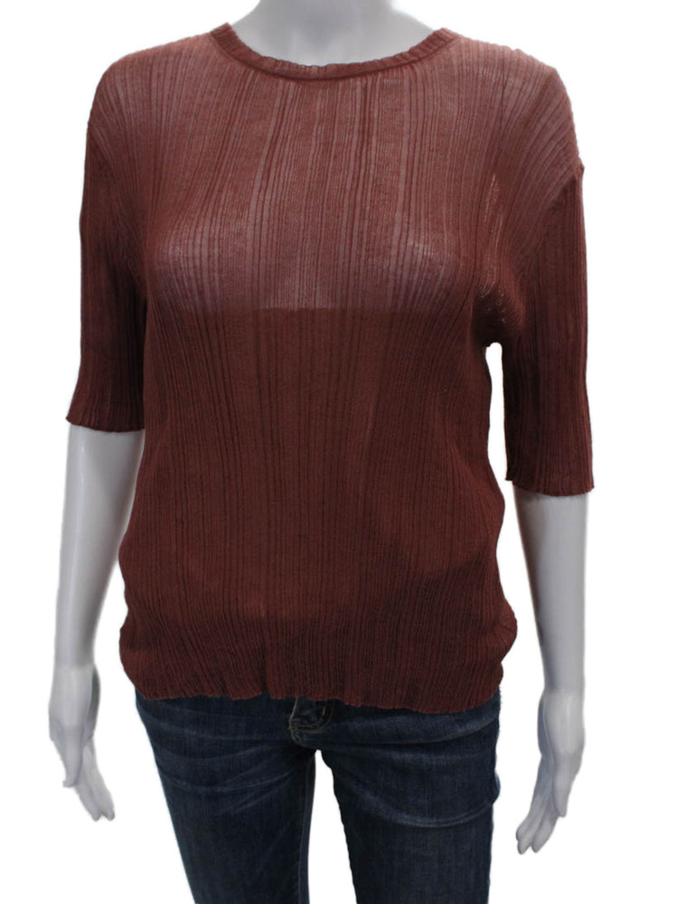 Vince Womens Basic Cotton Crew Neck T Shirt Brown 3/4 Sleeve Size LFree Shipping in US $100+ Orders | $6.95 Orders Below