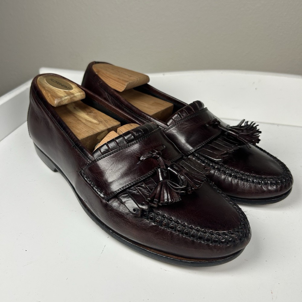 JOHNSTON MURPHY Leather Dress Loafer Shoes Men Burgundy Tassel Fringe Italy 8.5