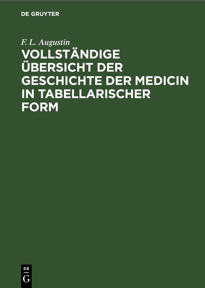 F L Augustin Vollständige Übersicht Der Geschichte Der Medicin in Tab (Hardback)