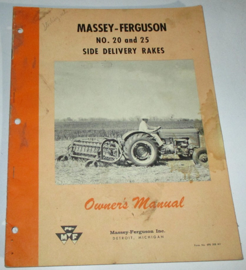 Massey Ferguson MF 20 & 25 Side Delivery Rake Owners/Operators Manual 10-59 OEM!