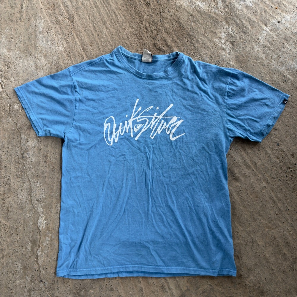 Vintage Quiksilver Tee Shirt Y2K Logo Spellout Surf Skate Blue Mens Large 00S