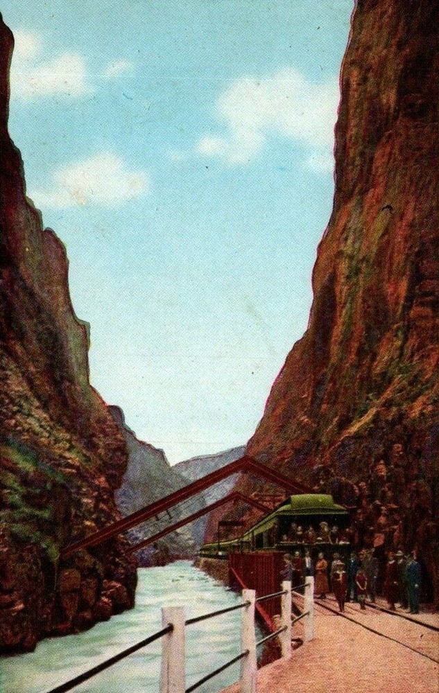 c1920 Train at the Hanging Bridge Royal Gorge Colorado Vintage Postcard