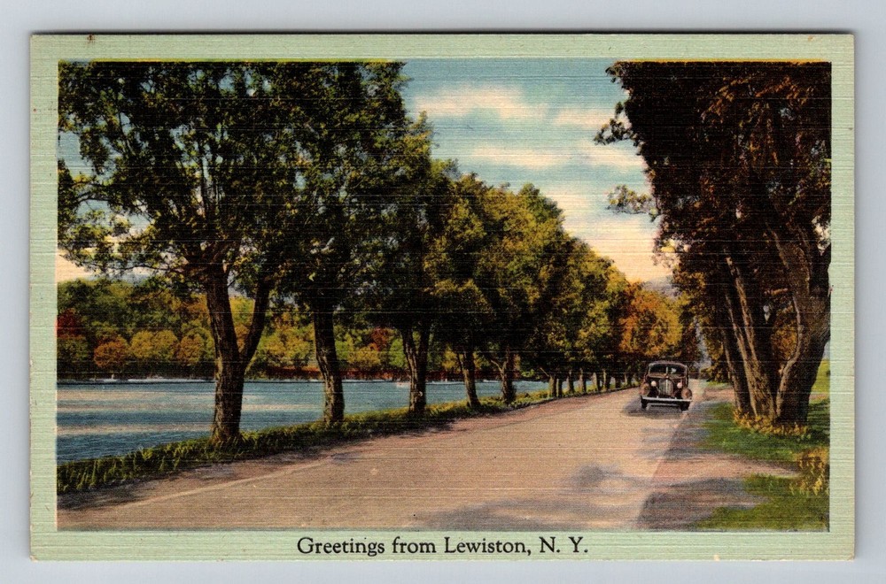 Lewiston, NY-New York, Tree Lined River Road Scenic Drive Vintage Postcard