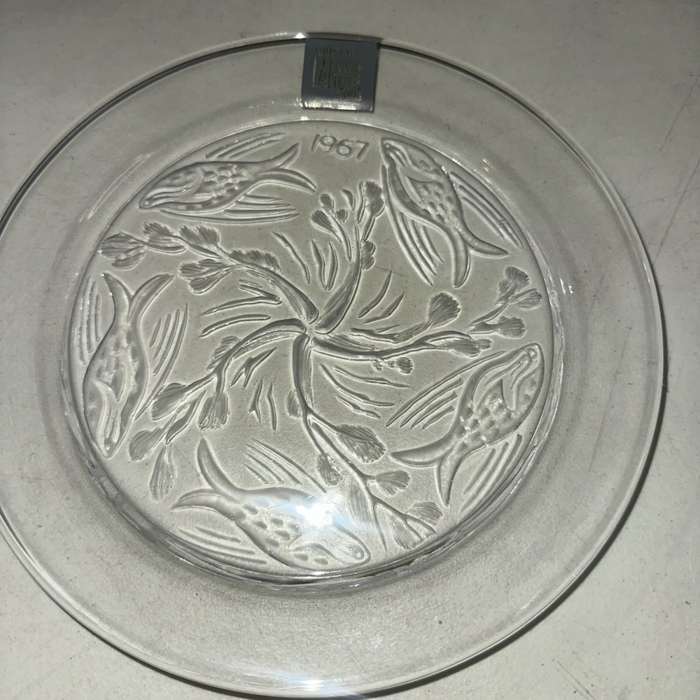 Lalique Cristal Paris 1967 Marie Claude Lalique Fish Ballet Crystal Signed Plate