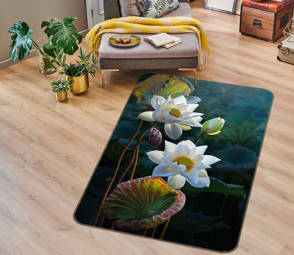 3D White Lotus Pond ZHUC2754 Game Non Slip Carpet Mat Photo Carpet Amy