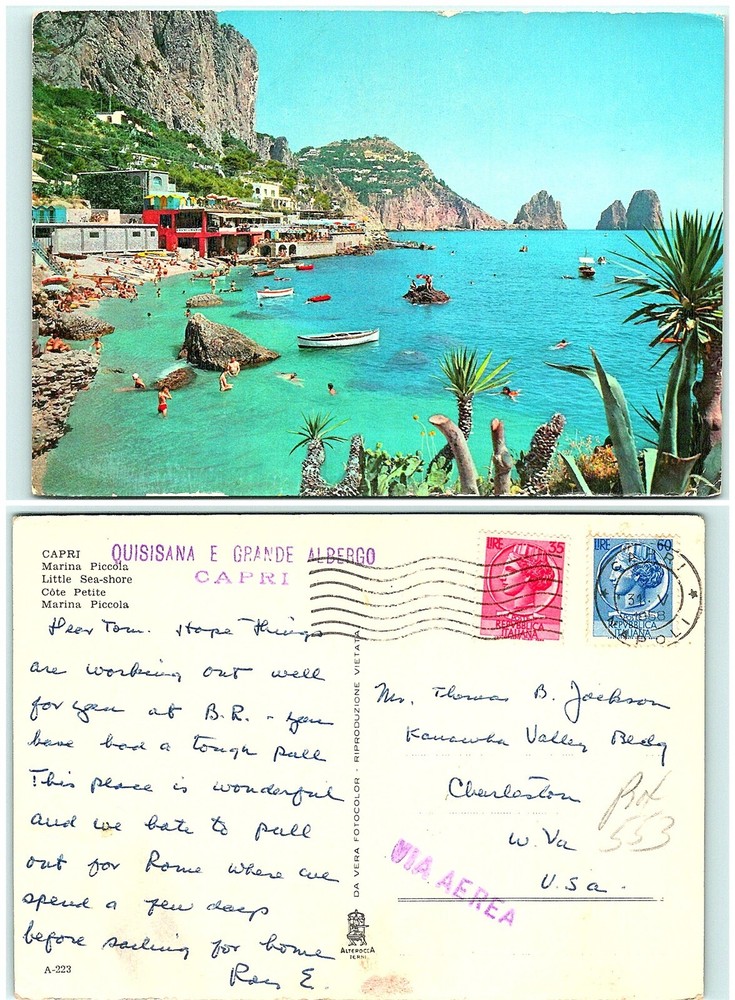 S03-7513, Capri, Marina Piccola, Italy 1958 To Usa, Postcard