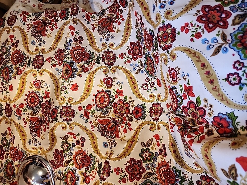 Vintage Heavy Cotton  Floral Print Material Biege Rust Gold Unbranded 45X50 Sew