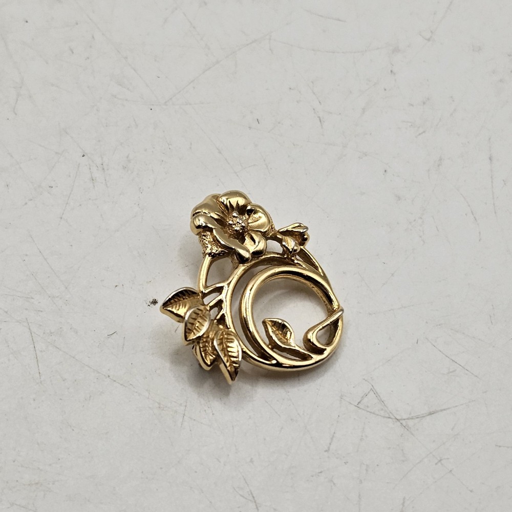 Trifari Gold Tone Rose Brooch Pin Mid Century Floral Pin Rose Leaf Signed Vintag