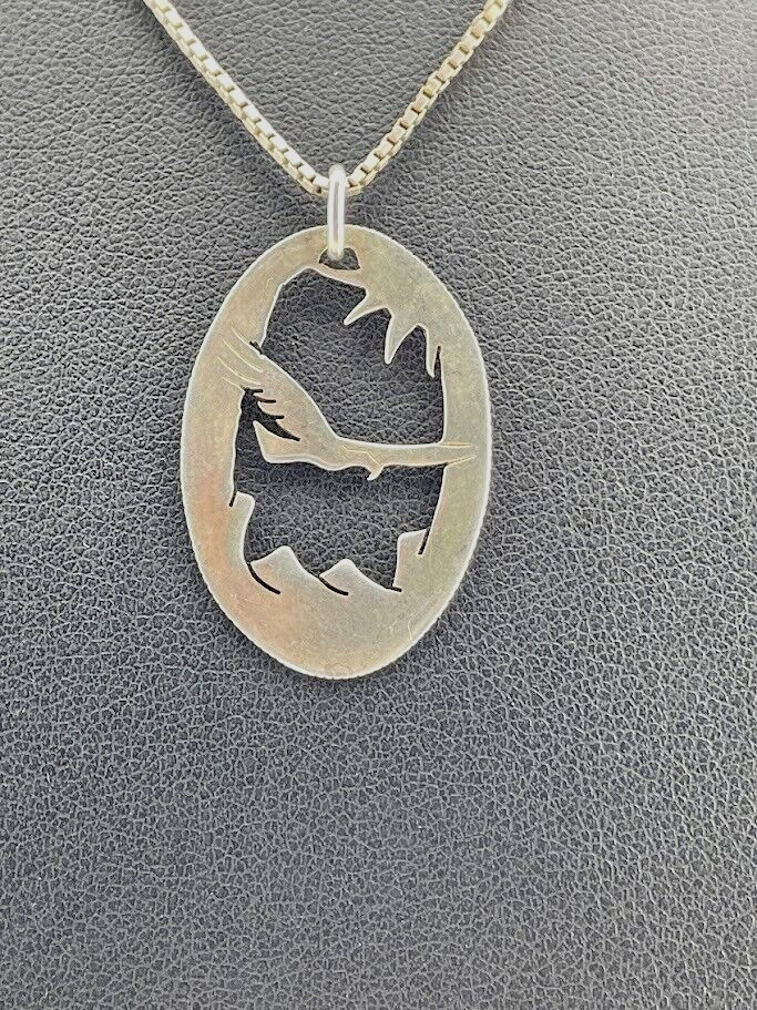 925 Sterling Silver Cut Out Flying Eagle Necklace 16