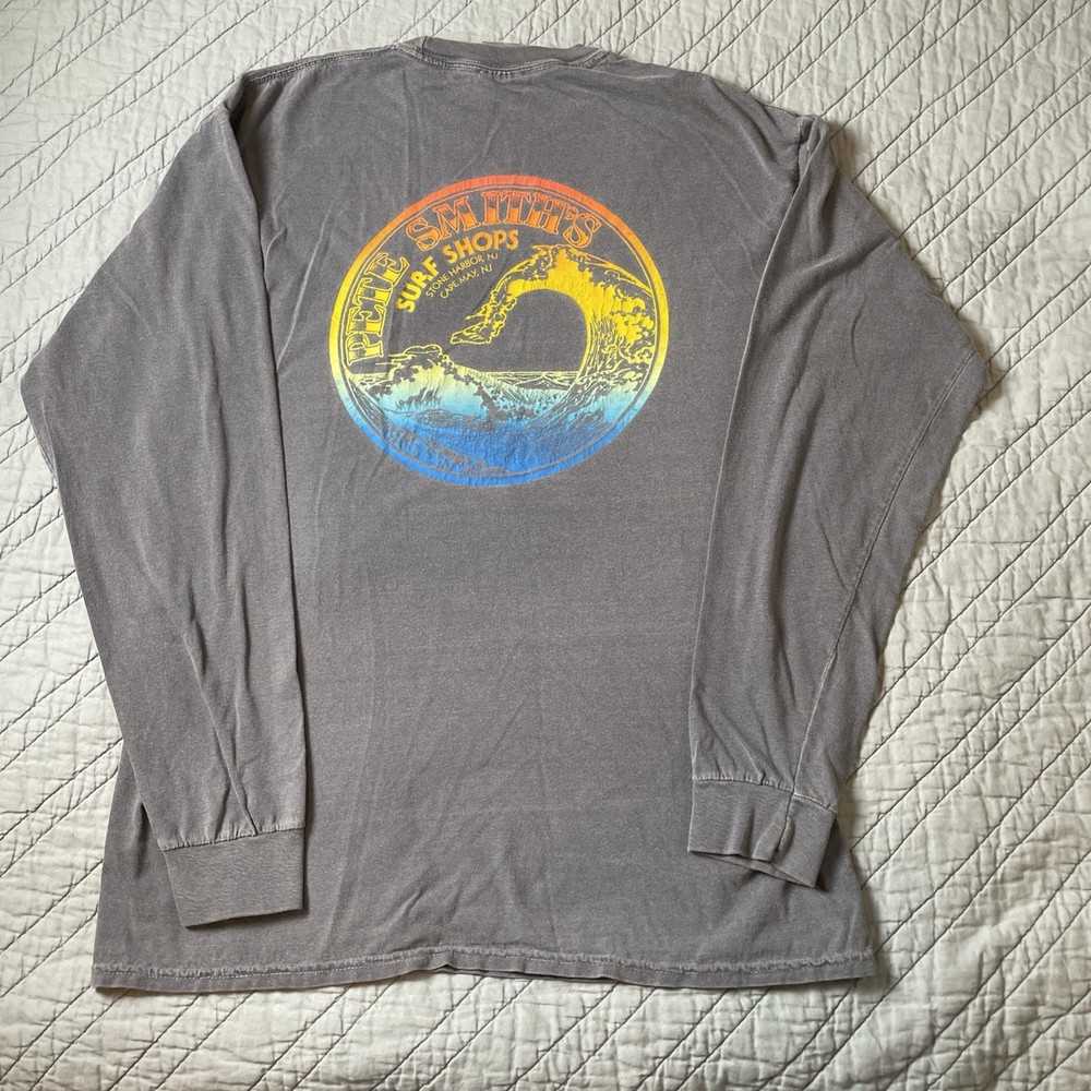 VINTAGE SURF SHIRT Sz Medium Pete Smith Surf Shop VA NJ Beach Cool Graphics Gray
