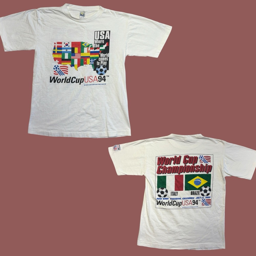 Vintage World Cup Shirt 1994 Medium Italy Brazil Licensed Single Stitch USA