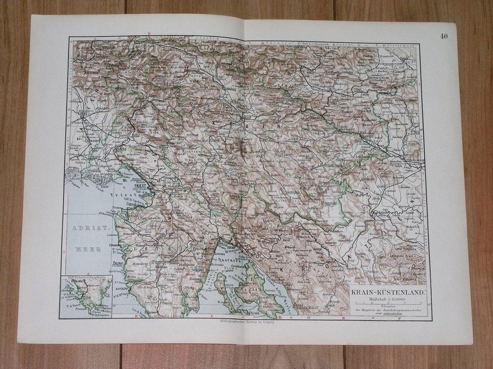 1912 Antique Map Of Slovenia Laibach Carniola Italy Trieste Istria Croatia