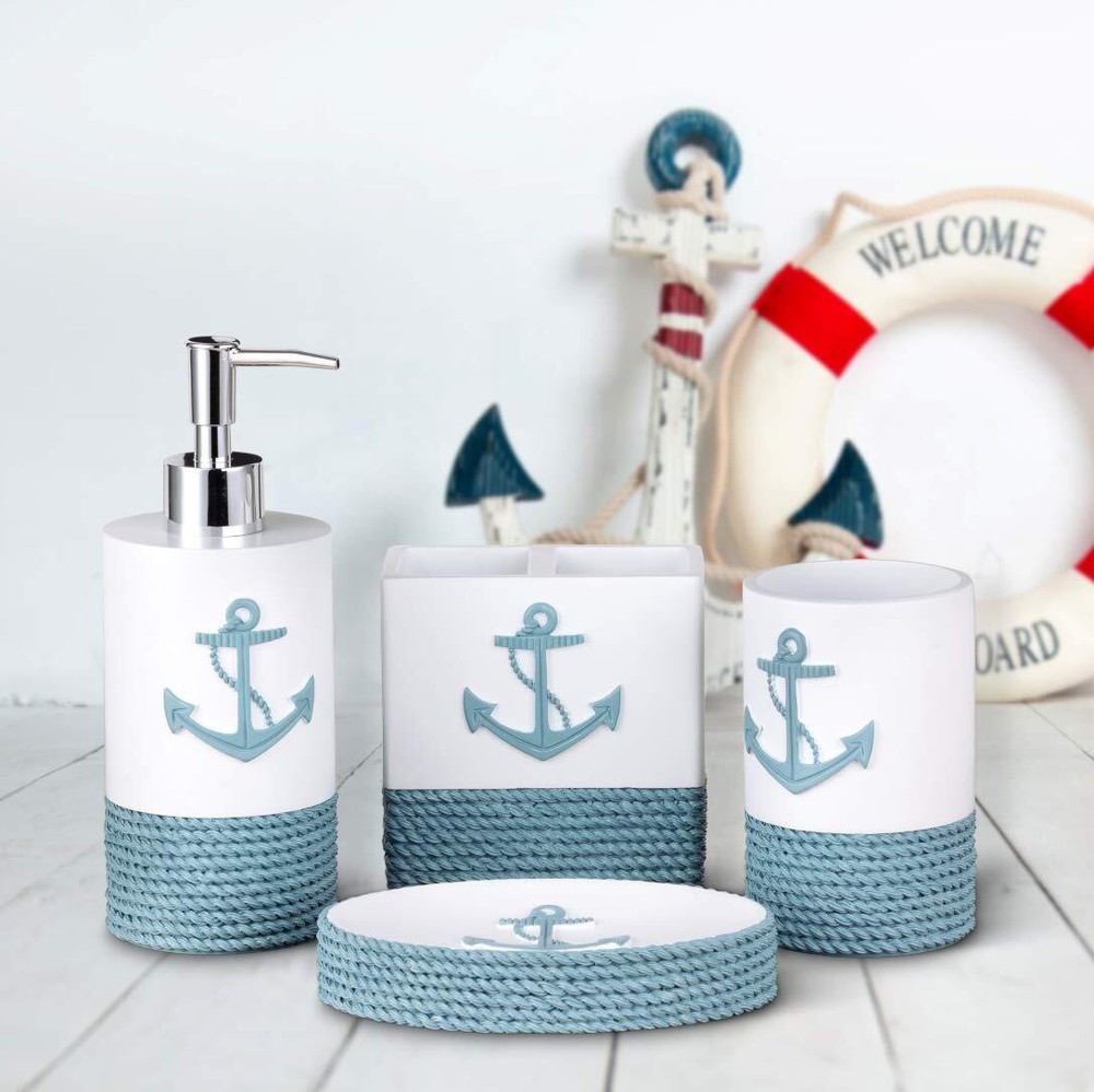 Luxury 4-Piece Nautical Bathroom Accessory Set for Coastal Decor Countertop
