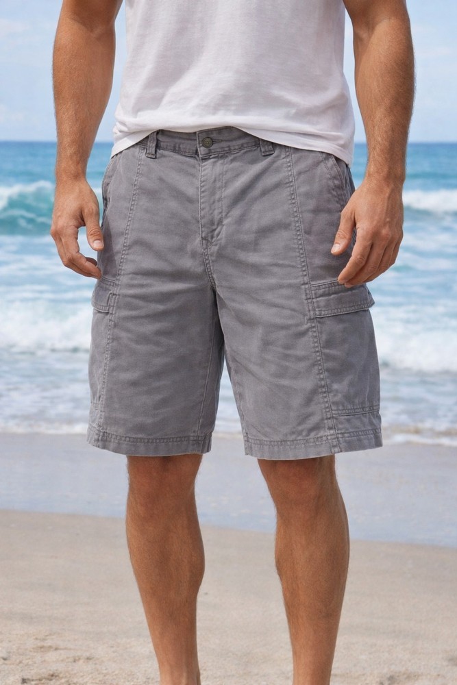 Tommy Bahama Men's Chino Shorts 35 Gray Flat Front Stretch Marlin