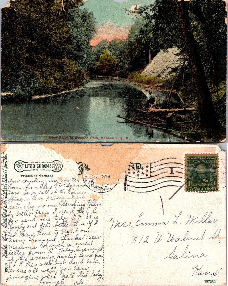 Blue River in Swope Park Kansas City Missouri Postcard