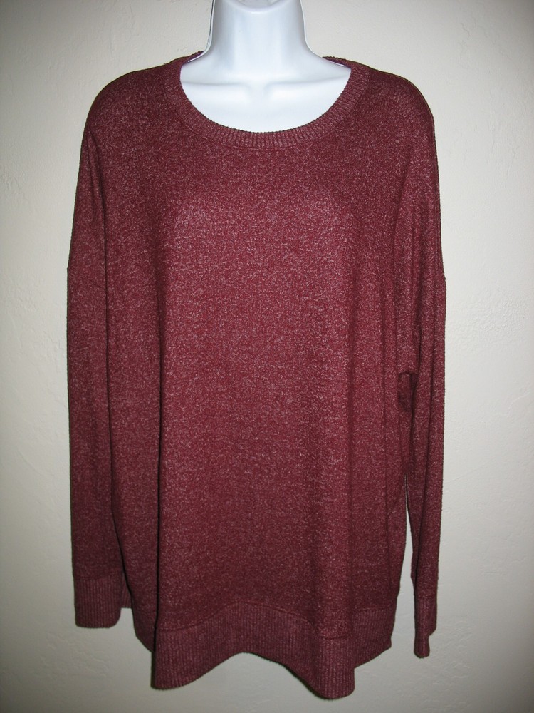 Time and Tru Womens XL Burgundy Long Sleeve Hacci Tunic Top Lightweight