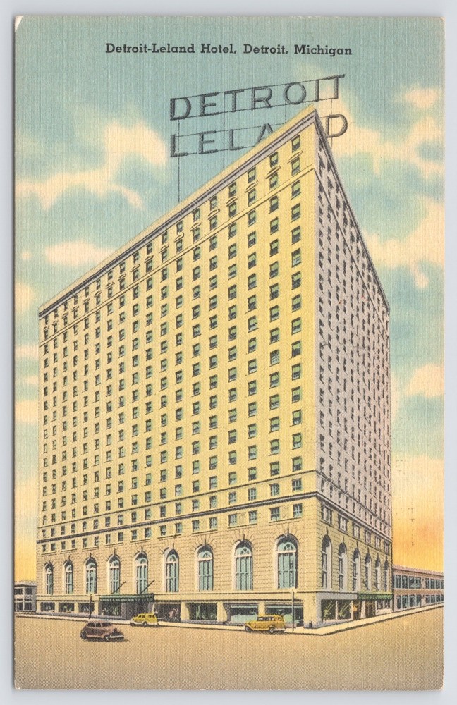 Detroit Michigan~Detroit Leland Hotel~Linen Postcard