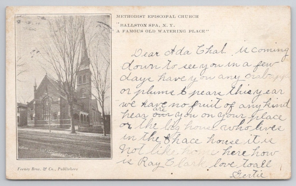 Ballston Spa NY Methodist Episcopal Church Postcard Feeney Bros 1908 Posted
