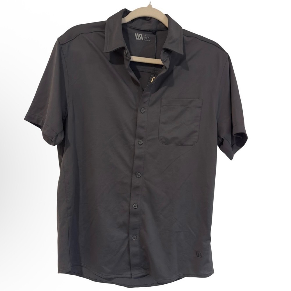 VRST Mens Limitless Performance Short Sleeve Button Up Shirt Charcoal Grey S