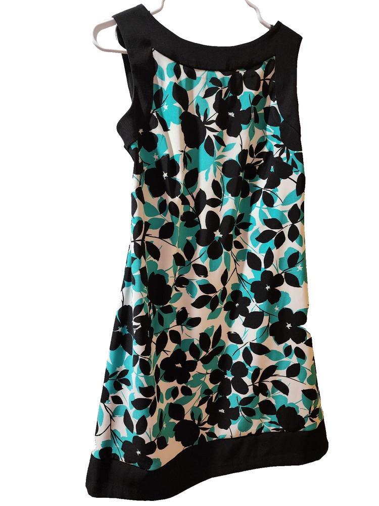 Jessica Howard Women's size 14 Black, white, aqua sleeveless dress