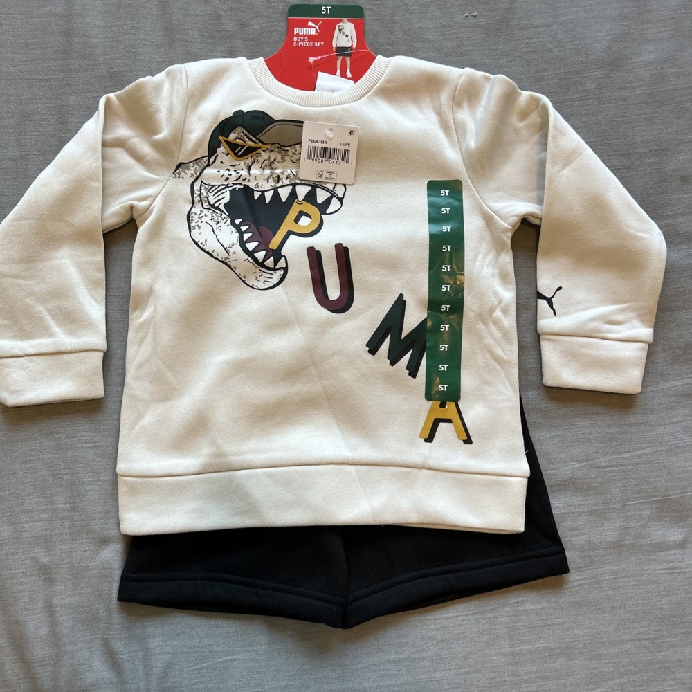 Puma Boys 2 PC Set, Shirt And Shorts, Size 5T, Dinosaur