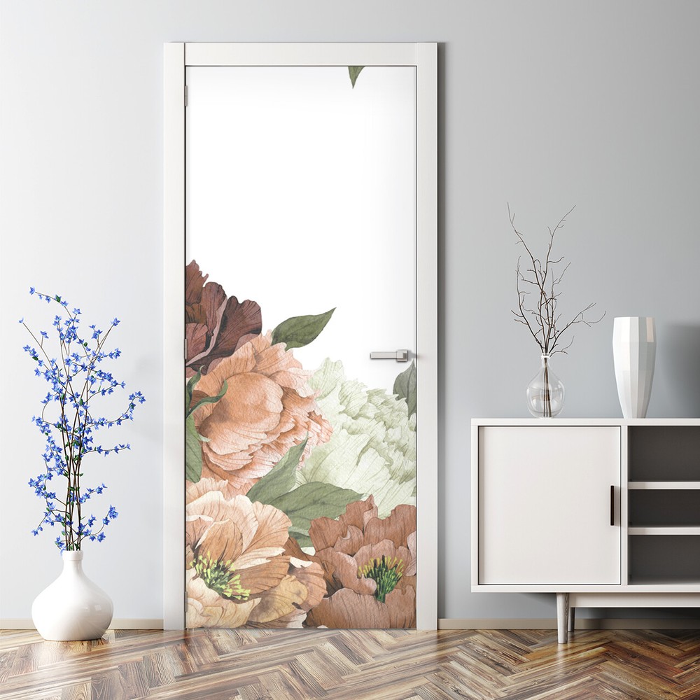 Vintage Peonies Adhesive Painted Bright Botanical Artwork Wallpaper Door Decal
