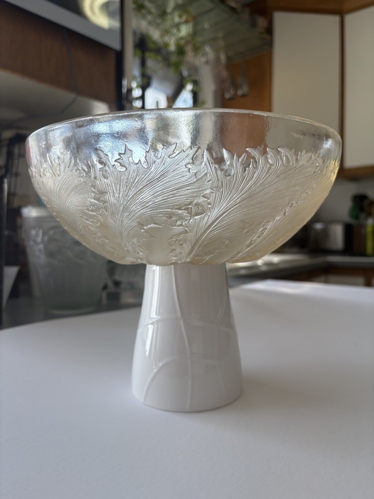 Rene Lalique Signed Chicoree Light Brown Glass Fruit Bowl