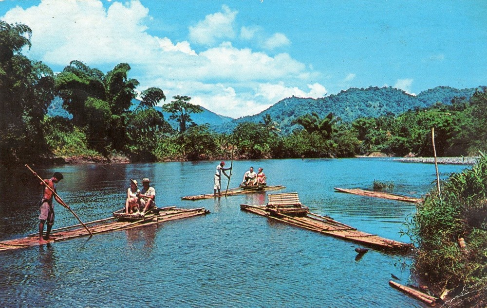 Rafting Party on the Rio Grande River, Jamaica, West Indies, Posted --POSTCARD