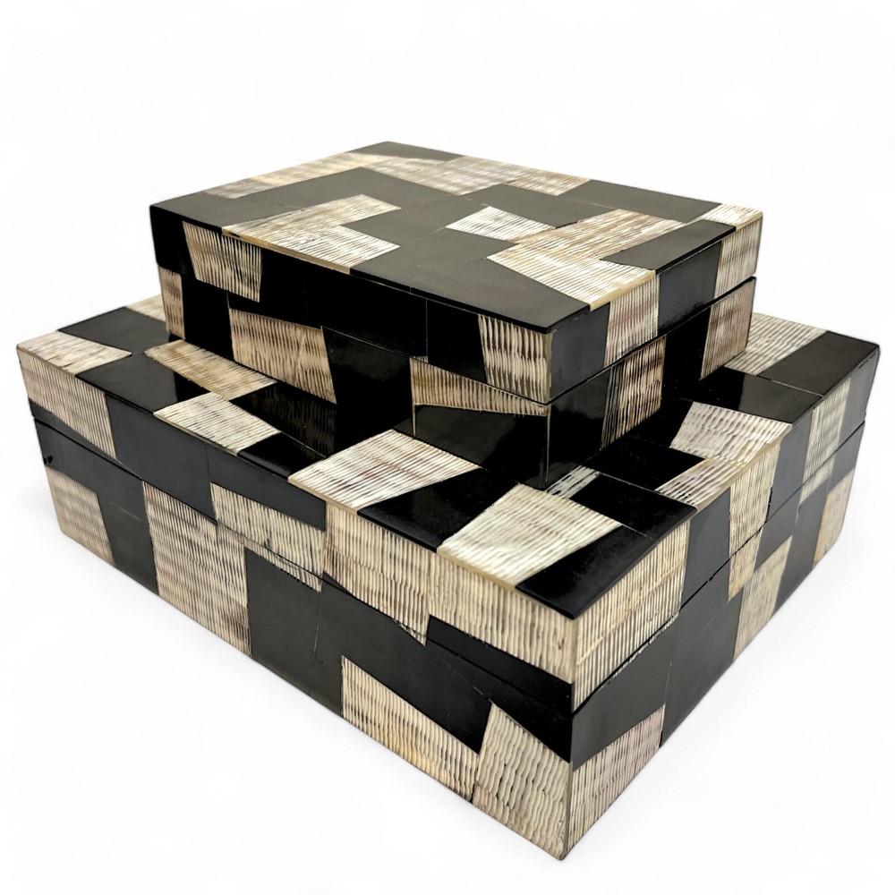 New Abstract Modern Decorative Box Set Inlaid with Buffalo Horn Tiles-image