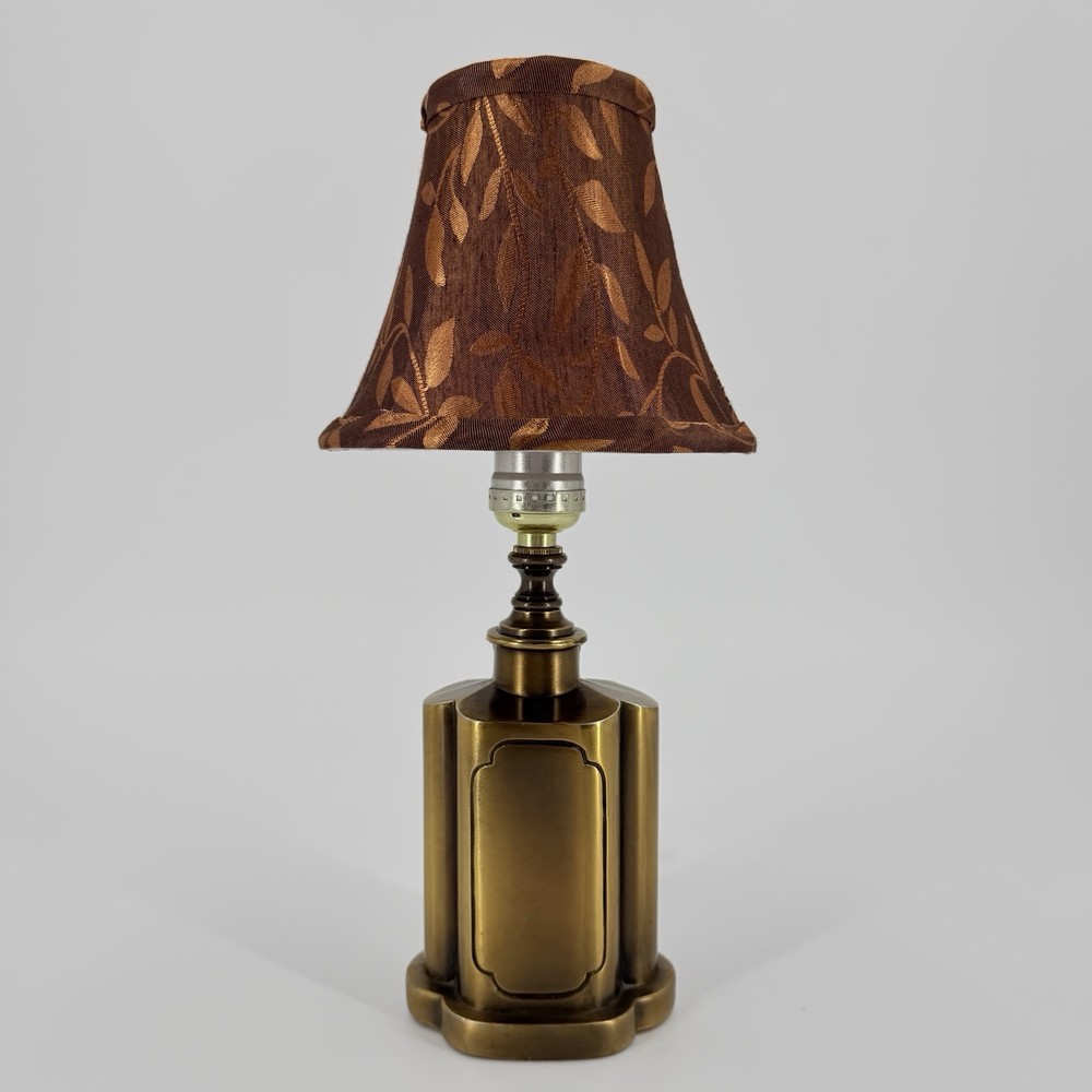 Vintage Brass Table Lamp Ornate Base Floral Shade Small Accent Light