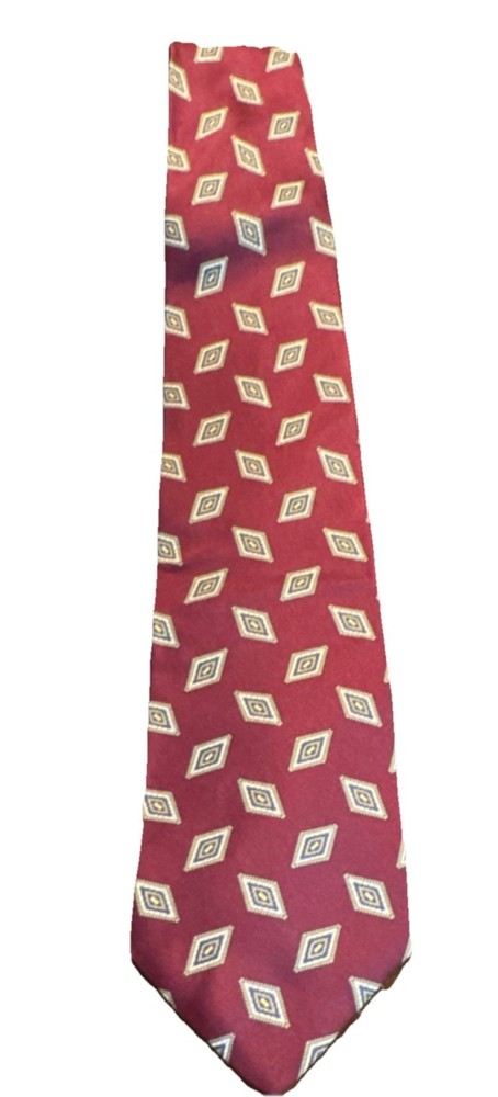 Claybrooke Men's 100% Silk Tie Burgundy Blue Gold Geometric Woven Handmade
