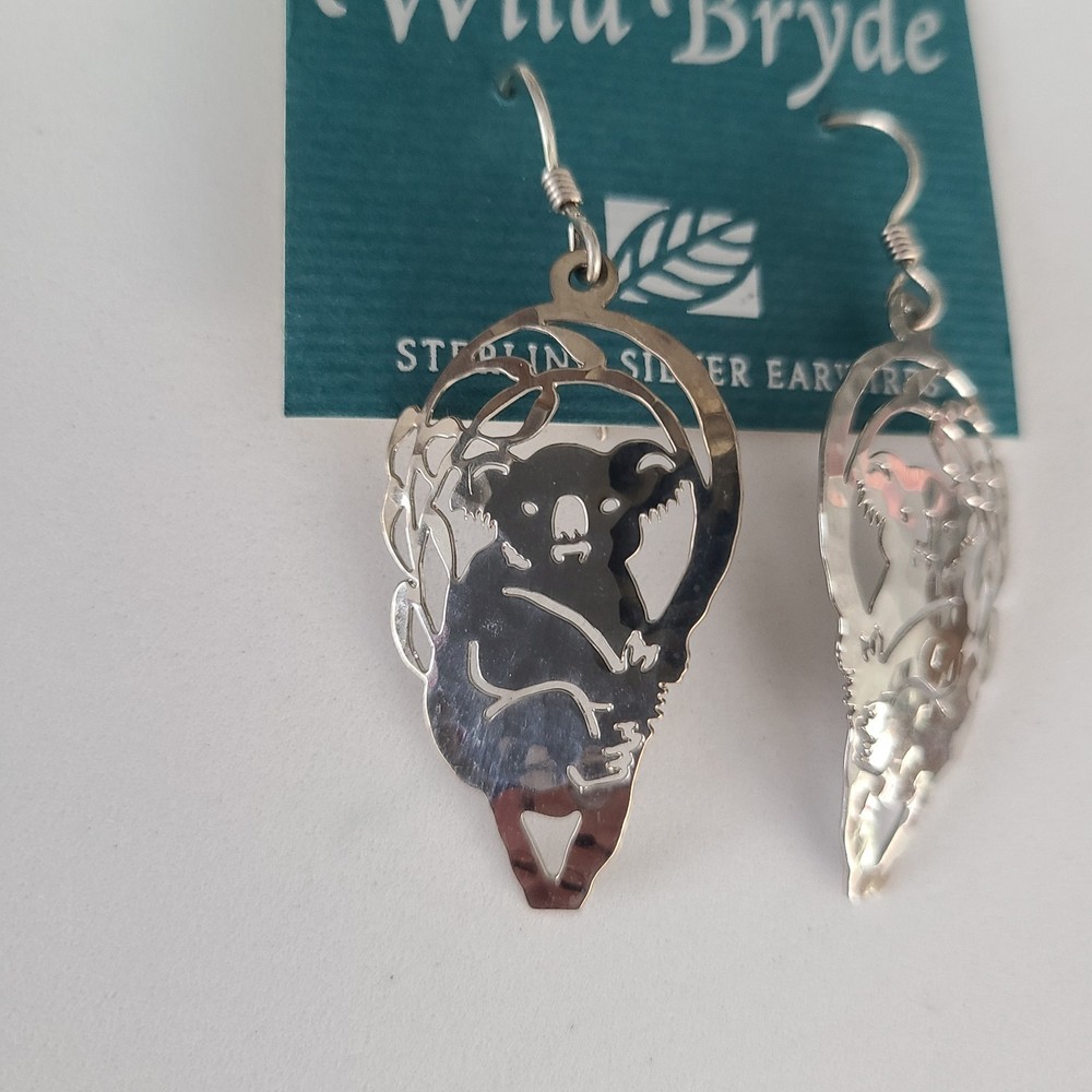 Vintage Silver Tone Koala Bear Dangle Earrings Wild Bryde Style