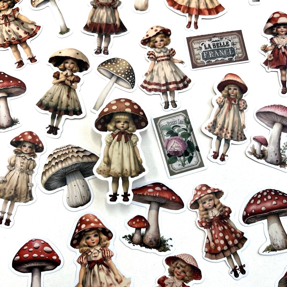 Little Mushroom Girl Stickers Kawaii Scrapbooking Junk Journals Collage Cards