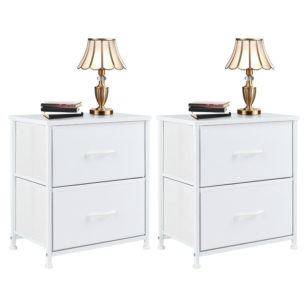 Nightstand Set of 2 with 2 Drawers 20in Bedside Tables Wooden Top for Bedroom