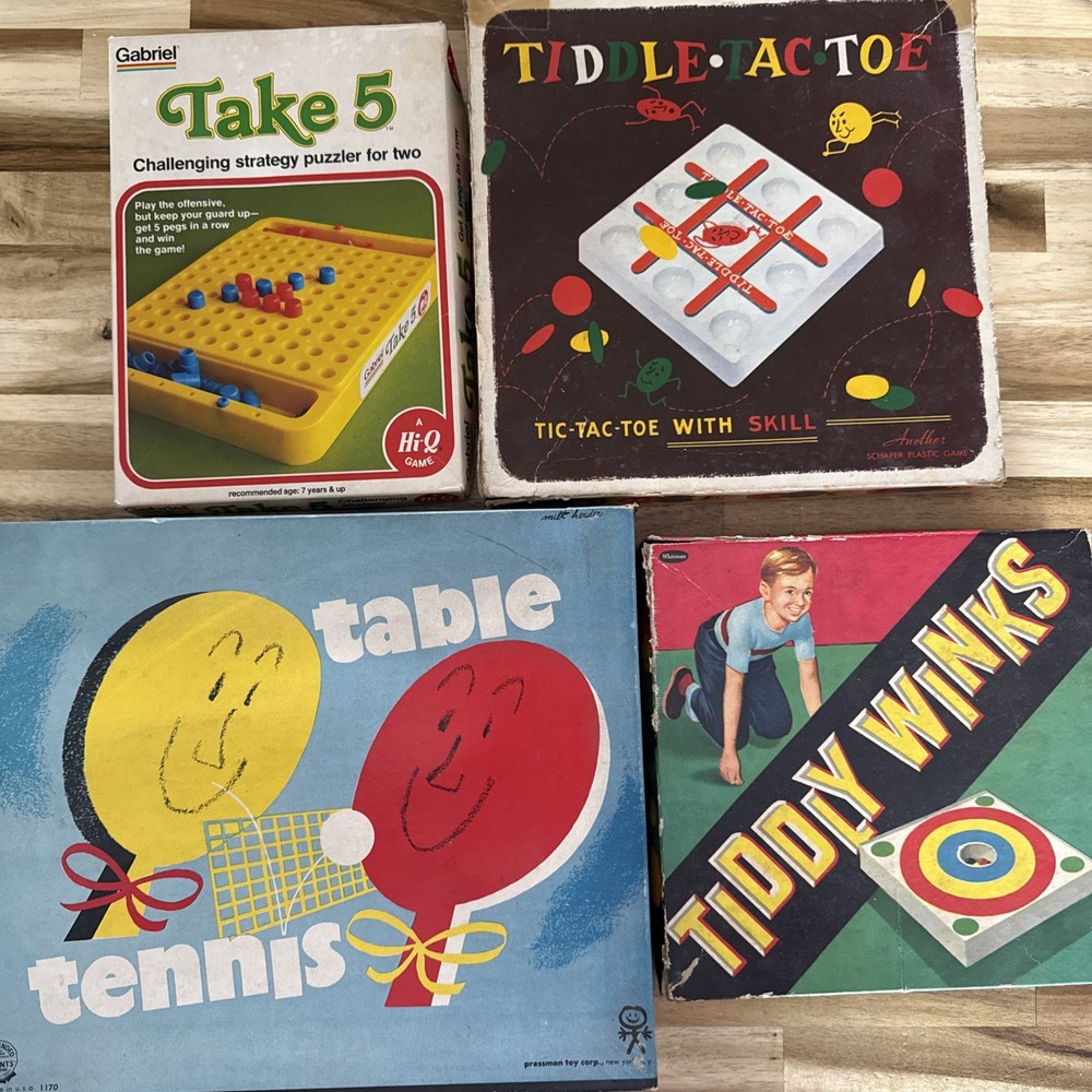 Lot Of 4 Vintages Board Games Table Tennis Toddlers Toe Take 5 Tiddly Winks