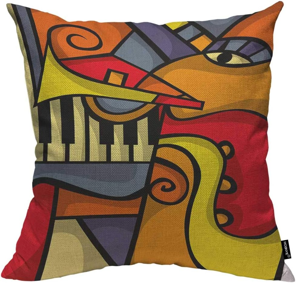 Abstract Musical Instrument Cotton Linen Pillow Cover with Jazz Piano Suon Design-image